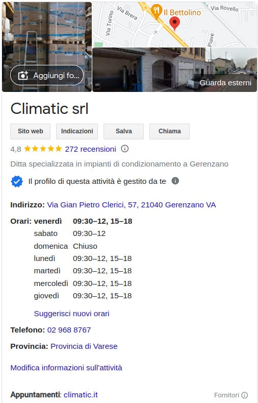 Recensioni Google Climatic srl