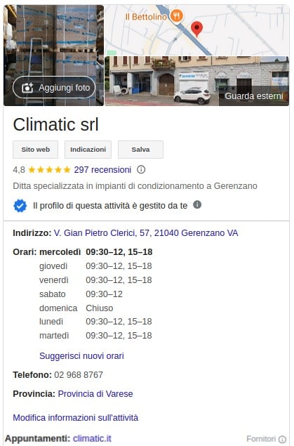 Recensioni Google Climatic srl